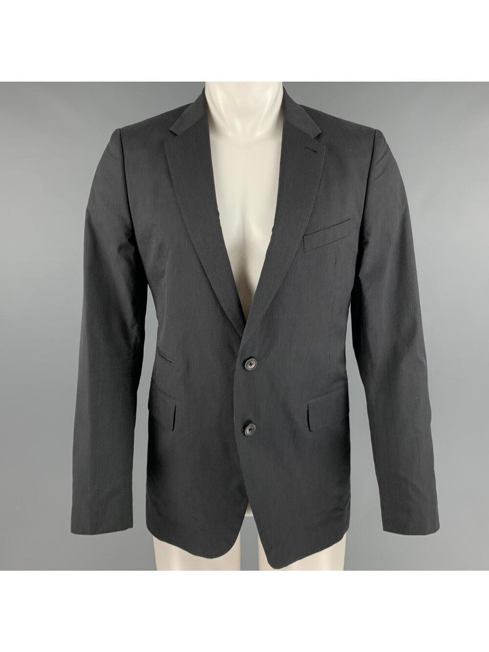 DRIES VAN NOTEN Size 40 Black Grey Stripe Cotton Sport Coat